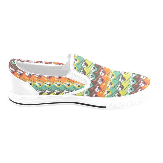 Electric Guitar Print Design LKS401 White Slip Ons Canvas Women's Shoes