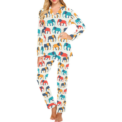 Elephant Colorful Print Pattern Women's Long Pajama Set