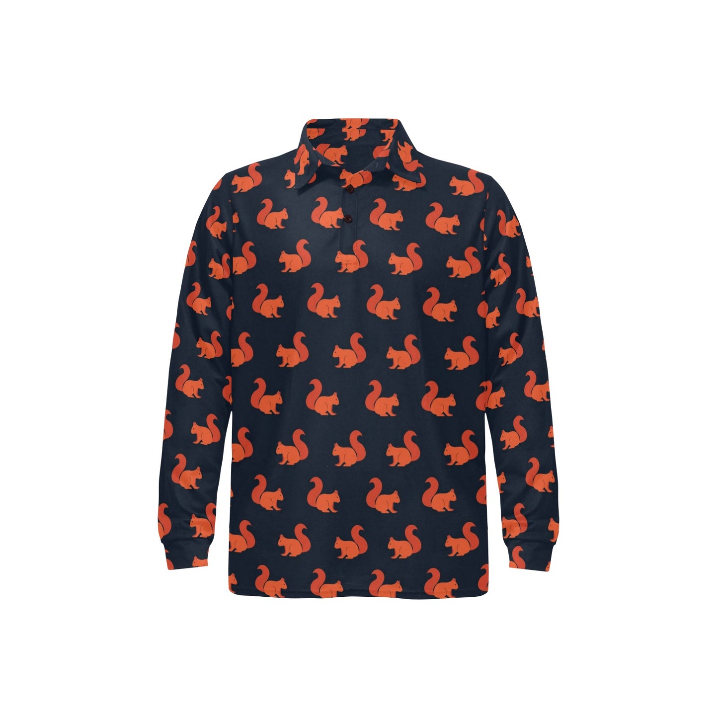 Squirrel Print Design LKS306 Long Sleeve Polo Shirt For Men's