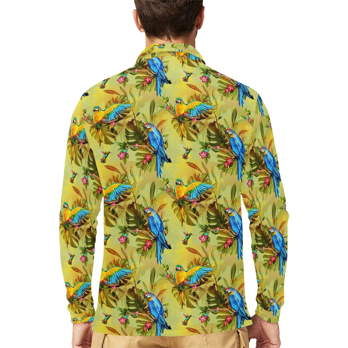 Parrot Pattern Print Design A02 Long Sleeve Polo Shirt For Men's
