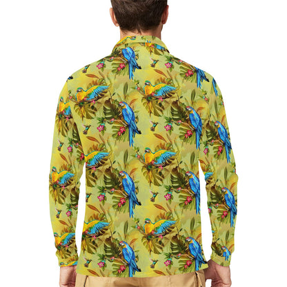 Parrot Pattern Print Design A02 Long Sleeve Polo Shirt For Men's