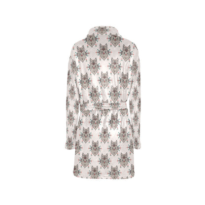 Aztec Wolf Pattern Print Design 01 Women's Fleece Robe