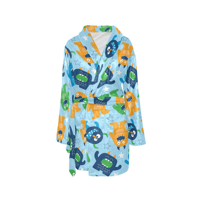 Monster Cartoon Pattern Print Design 04 Women's Fleece Robe