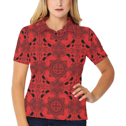 Bandana Red Print Design LKS304 Women's Polo Shirt