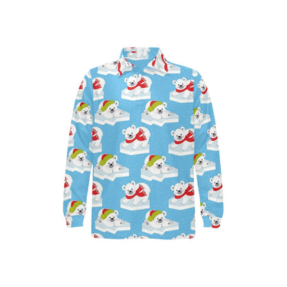 Polar Bear Pattern Print Design PB06 Long Sleeve Polo Shirt For Men's