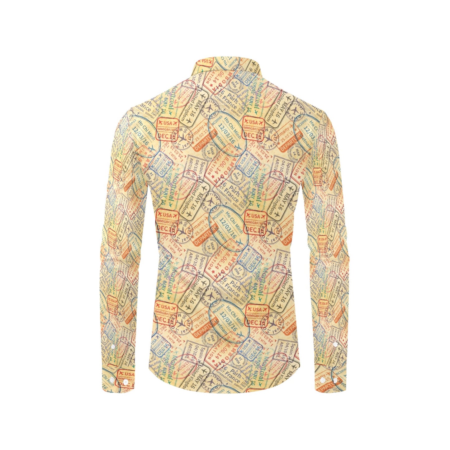Travel Stamp Print Design LKS302 Men's Long Sleeve Dress Shirt