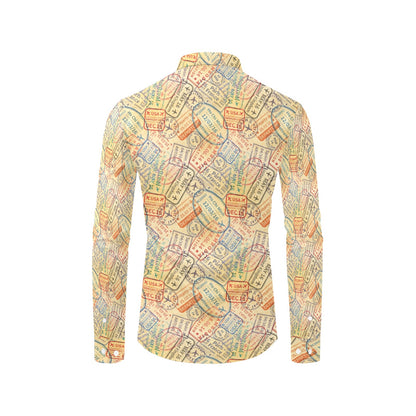 Travel Stamp Print Design LKS302 Men's Long Sleeve Dress Shirt