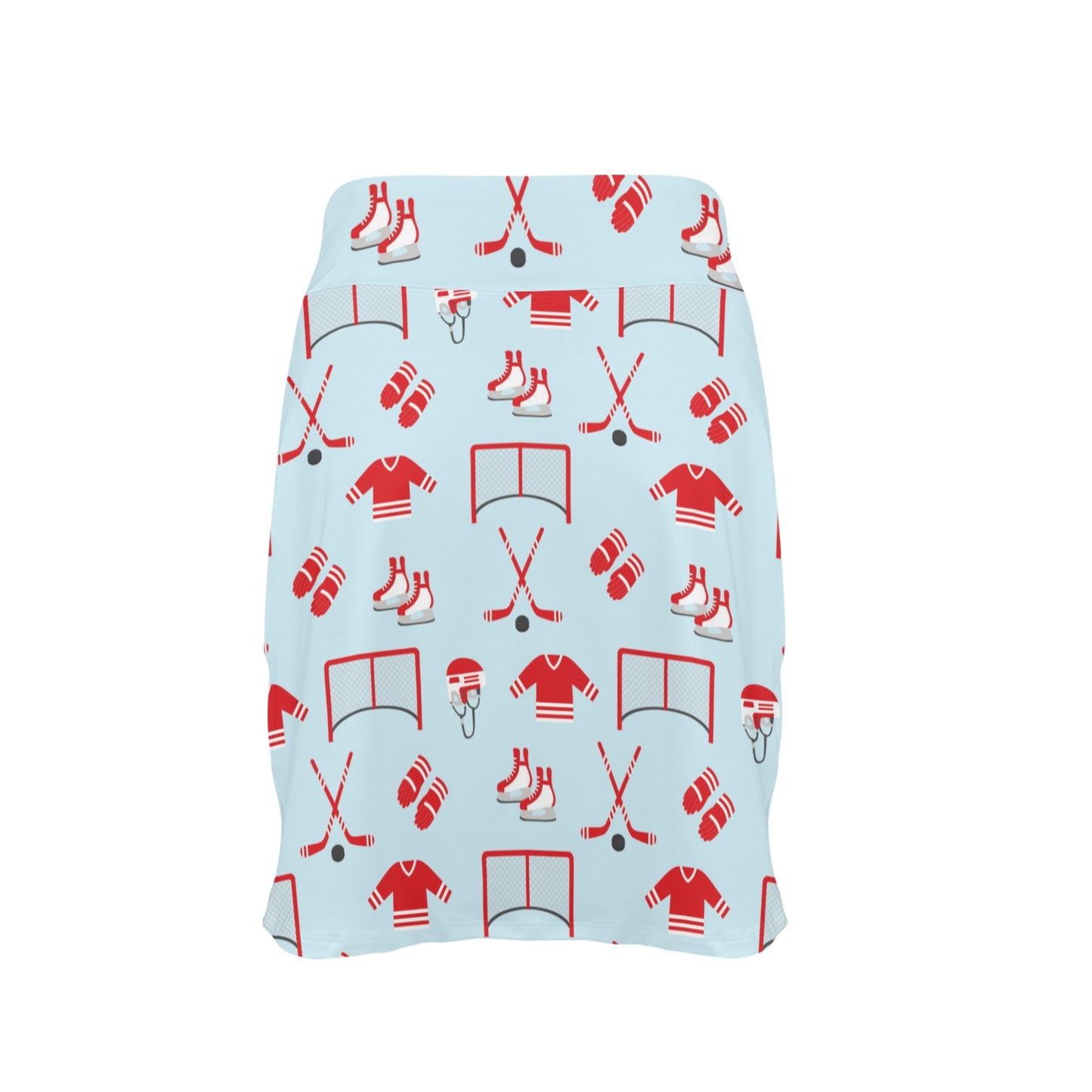 Hockey Red Equipment Print Design LKS305 17" Golf & Pickleball Skort with Pockets