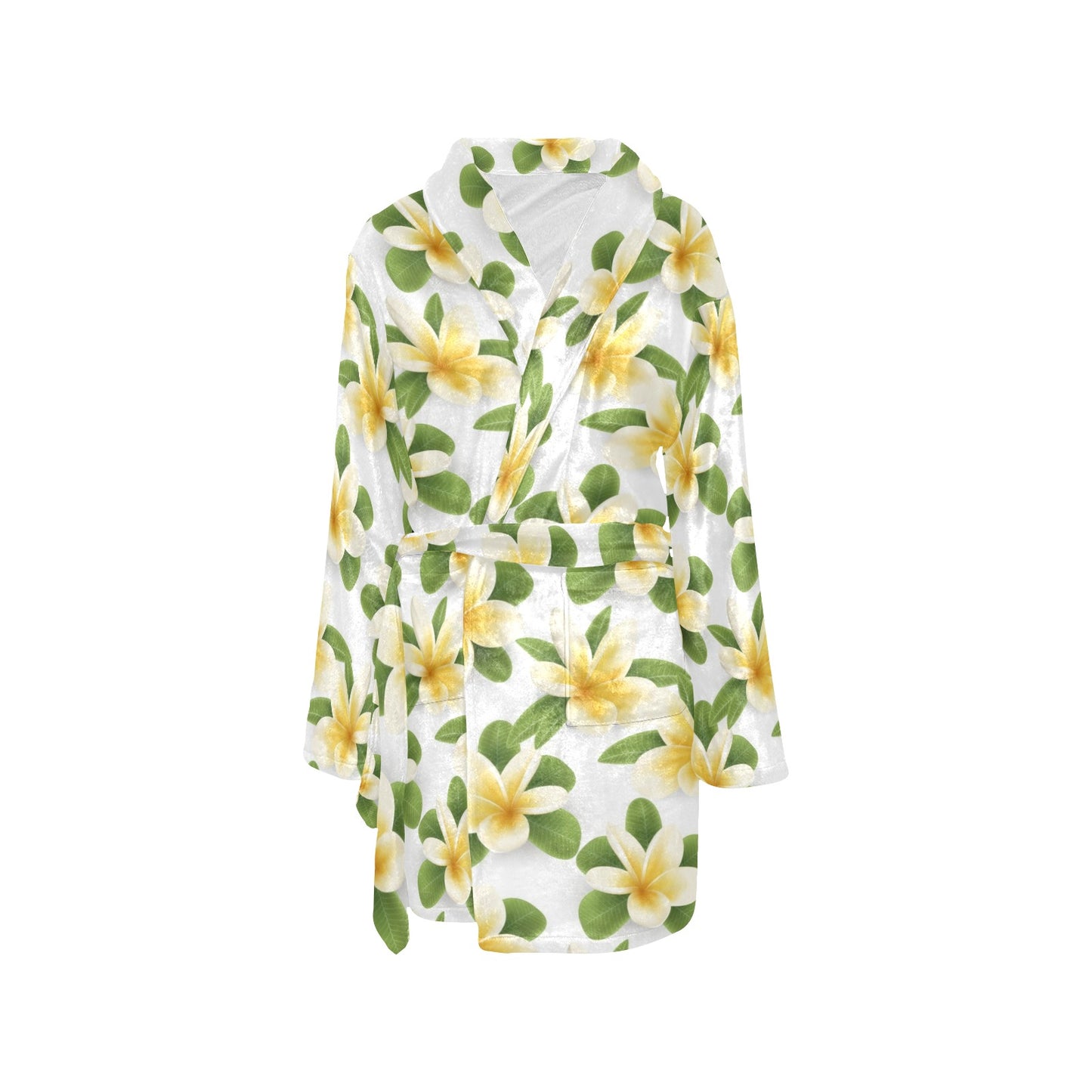 Yellow Plumeria Pattern Print Design PM012 Women's Fleece Robe