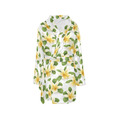 Yellow Plumeria Pattern Print Design PM012 Women's Fleece Robe