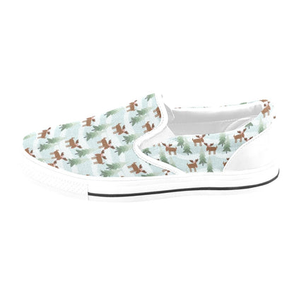 Moose Print Design LKS402 White Slip Ons Canvas Women's Shoes