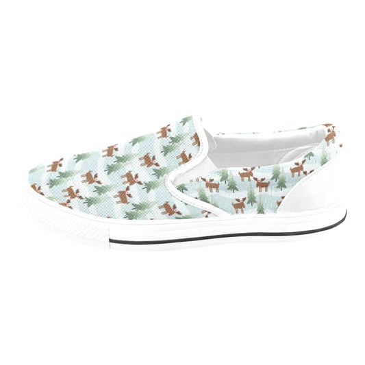 Moose Print Design LKS402 White Slip Ons Canvas Women's Shoes