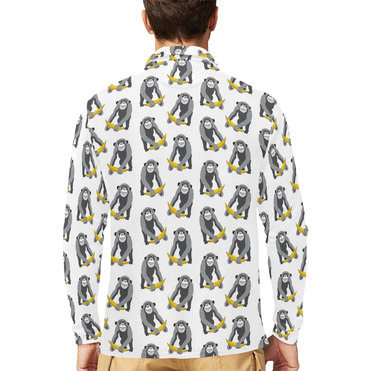Chimpanzee Pattern Print Design 05 Long Sleeve Polo Shirt For Men's