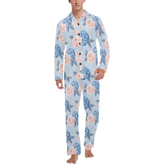 Hydrangea Pattern Print Design HD06 Men's Long Pajama Set