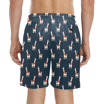 Llama with Polka Dot Themed Print Men's Swim Trunks Beach Shorts
