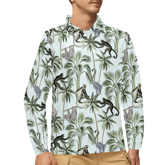 Rainforest Pattern Print Design RF04 Long Sleeve Polo Shirt For Men's