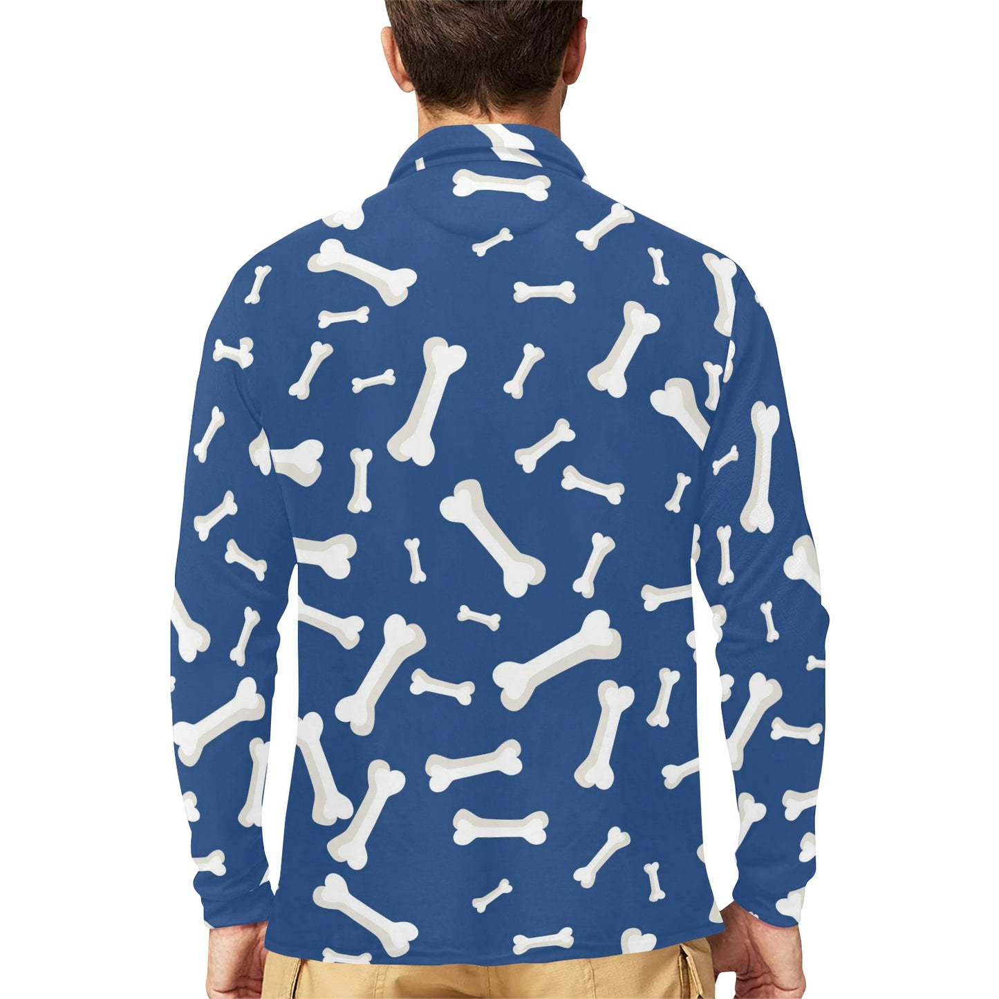 Dog Bone Pattern Print Design 03 Long Sleeve Polo Shirt For Men's