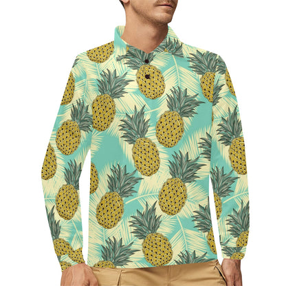 Pineapple Pattern Print Design PP03 Long Sleeve Polo Shirt For Men's