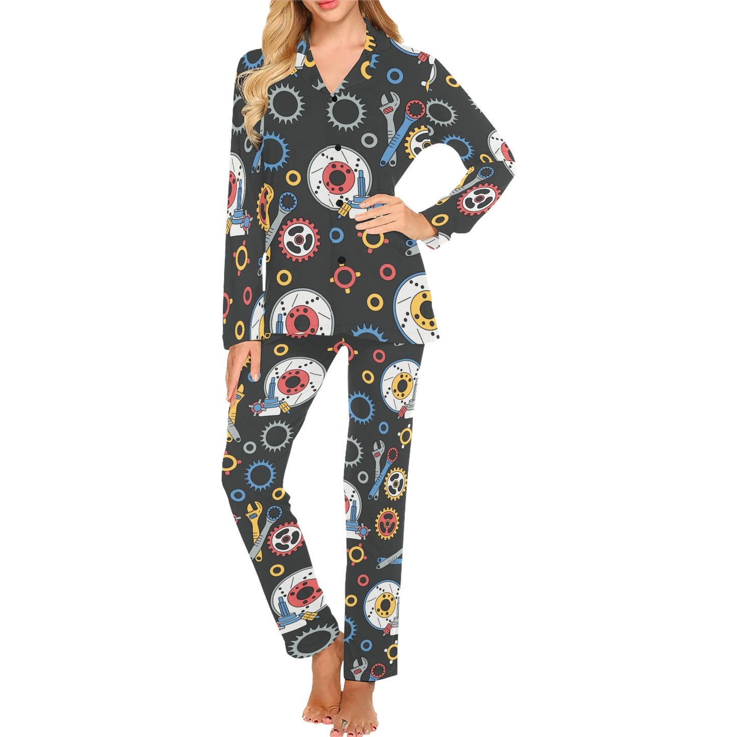 Mechanic Pattern Print Design 01 Women's Long Pajama Set