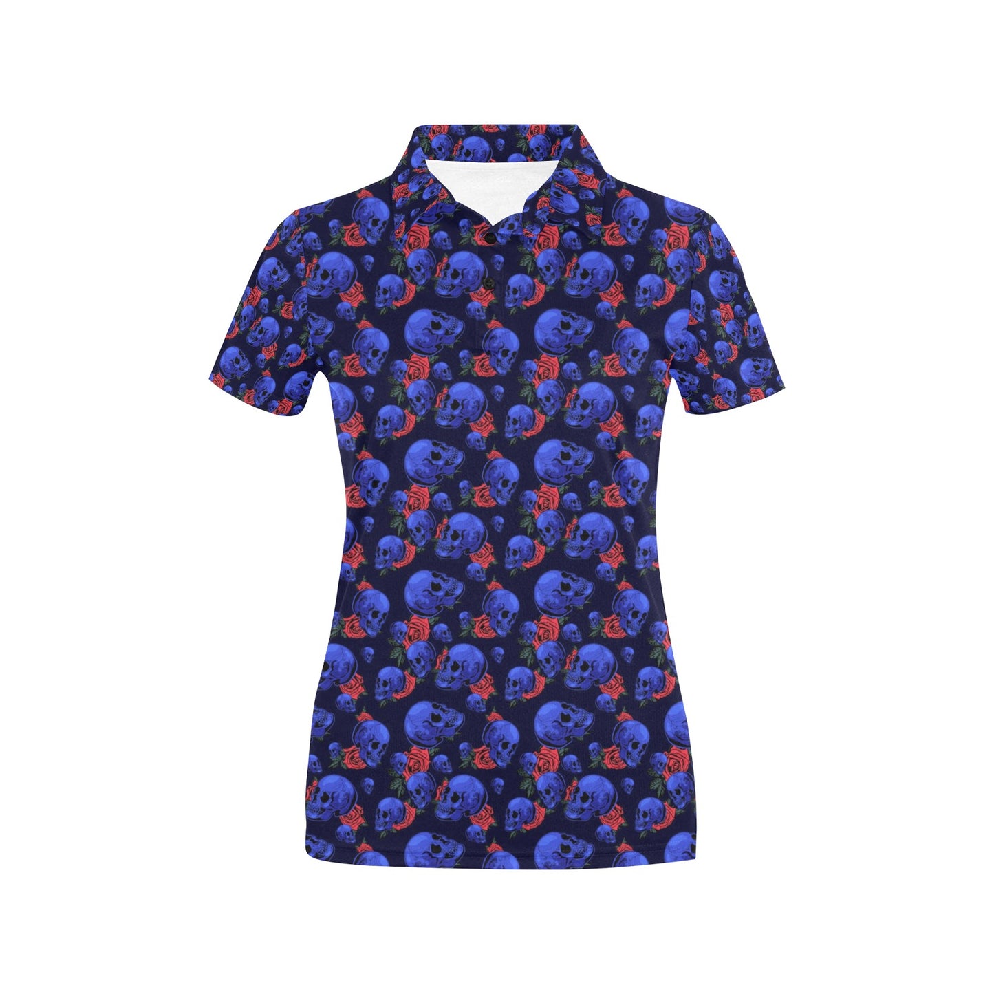 Skull Roses Neon Design Themed Print Women's Polo Shirt