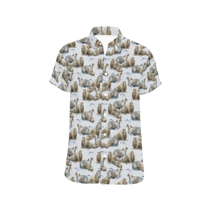 Walrus Print Design LKS401 Men Short Sleeve Button Up Shirt