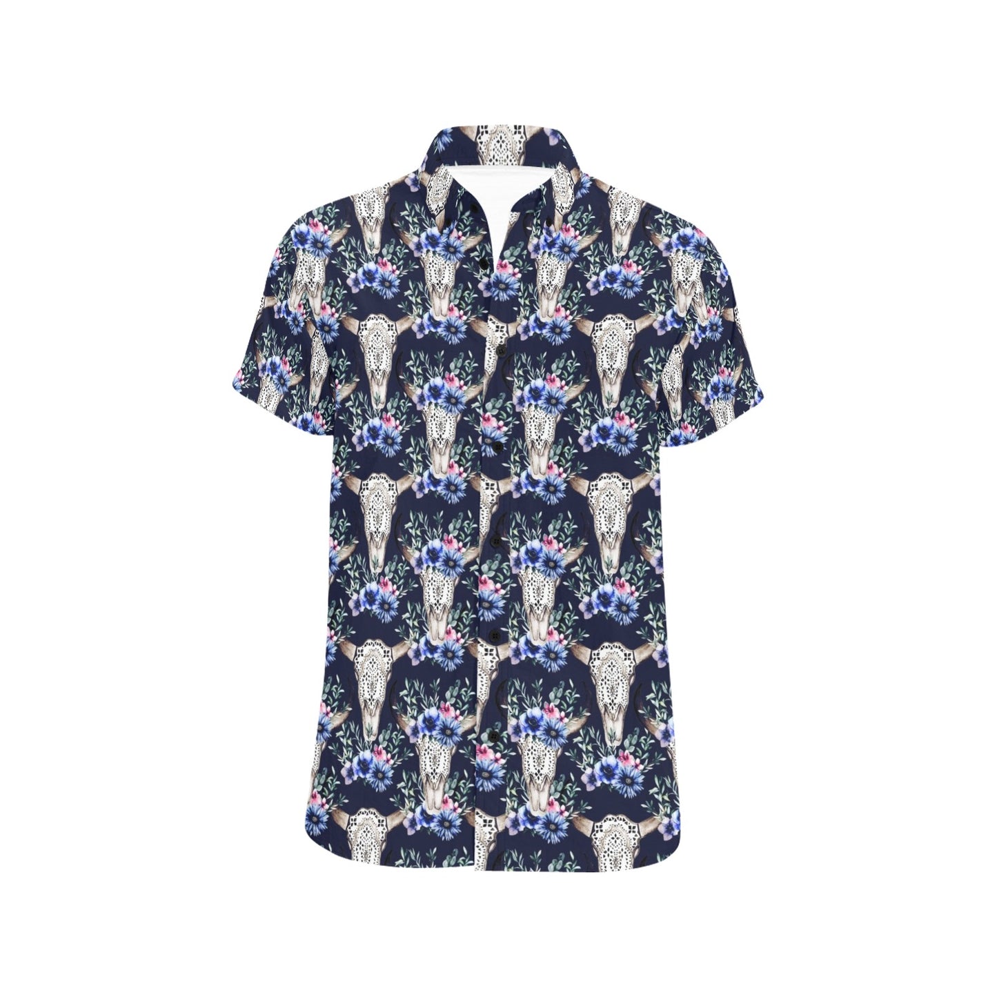 Buffalo Head Print Design LKS402 Men Short Sleeve Button Up Shirt