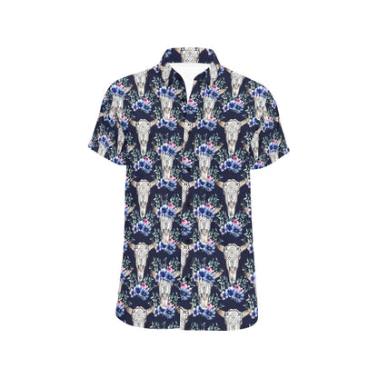 Buffalo Head Print Design LKS402 Men Short Sleeve Button Up Shirt