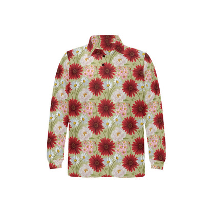 Gerberas Pattern Print Design GB07 Long Sleeve Polo Shirt For Men's