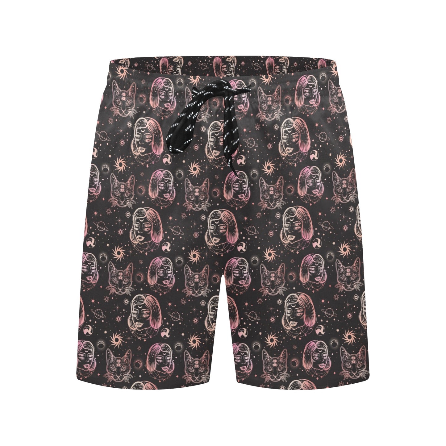 Third Eye Girl Cat Print Design LKS305 Men's Swim Trunks Beach Shorts