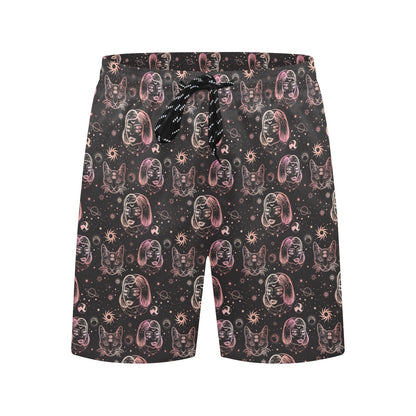 Third Eye Girl Cat Print Design LKS305 Men's Swim Trunks Beach Shorts