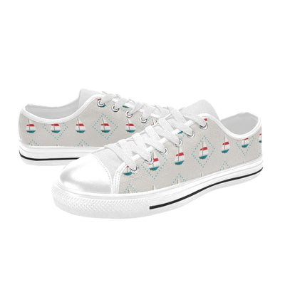 Sailboat Print Design LKS301 Women's White Low Top Shoes