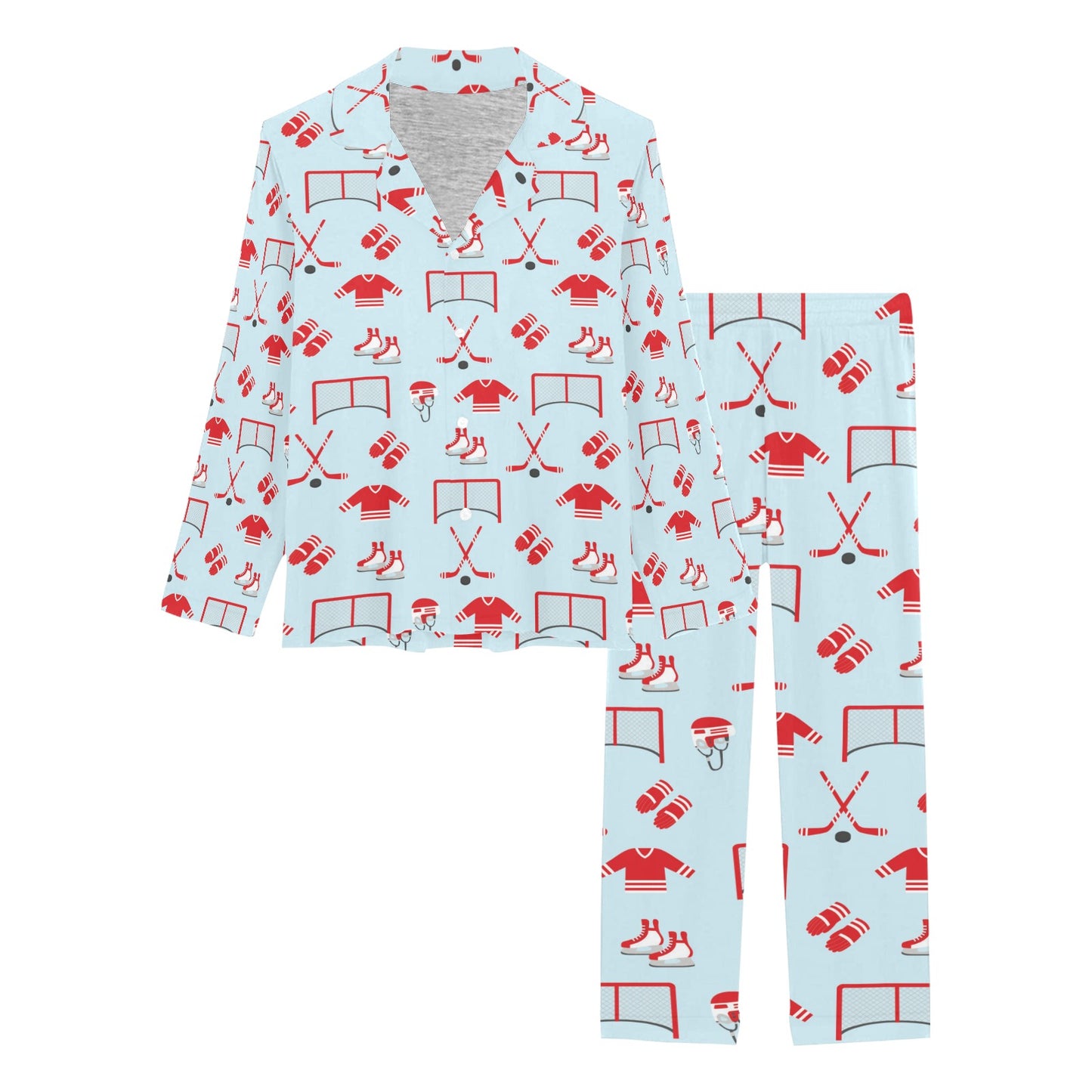 Hockey Red Equipment Print Design LKS305 Women's Long Pajama Set