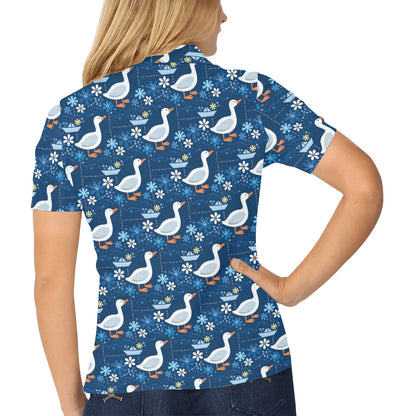 Goose Print Design LKS405 Women's Polo Shirt