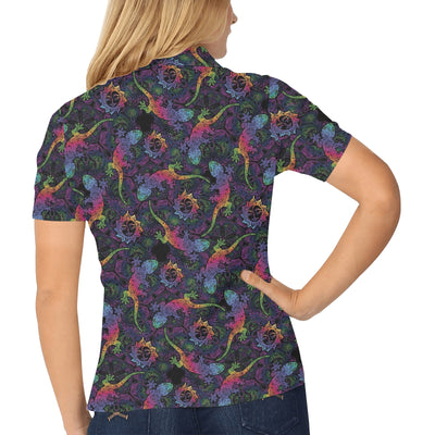 Gecko Rainbow Pattern Print Design 03 Women's Polo Shirt