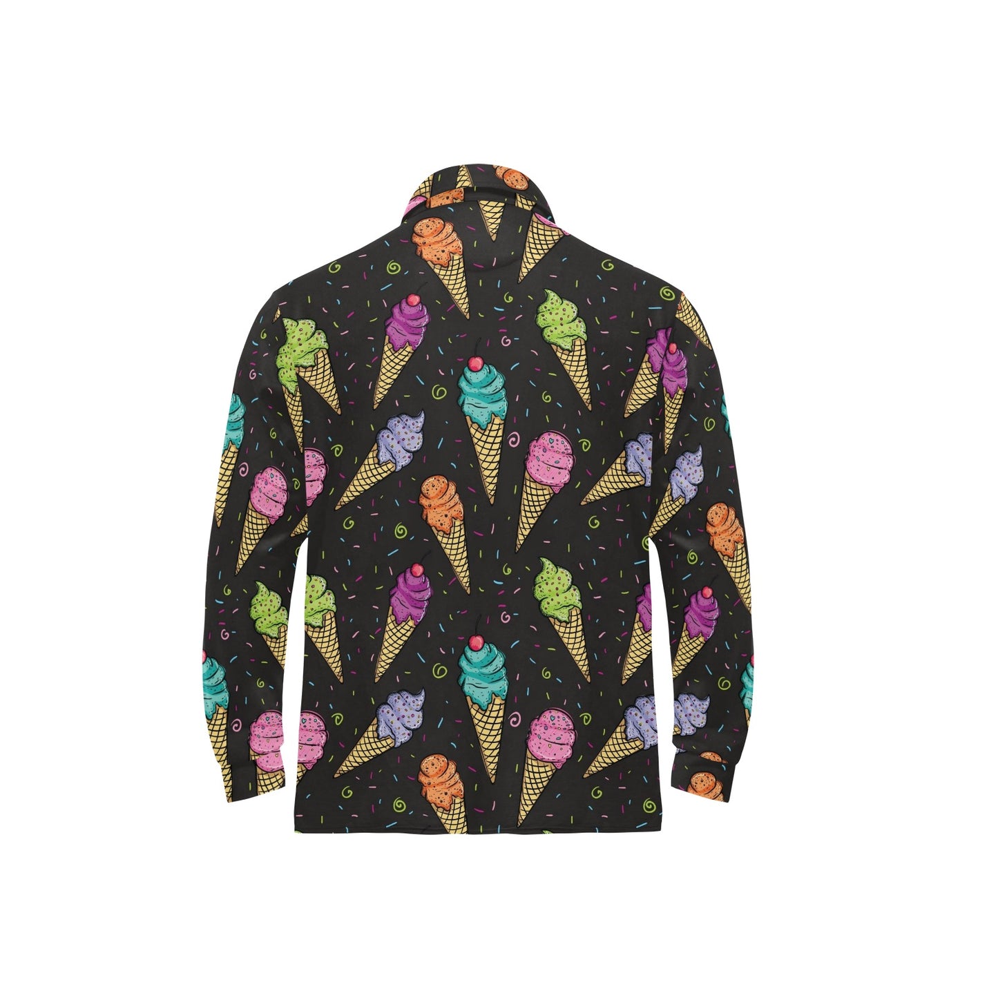 Ice Cream Pattern Print Design IC06 Long Sleeve Polo Shirt For Men's