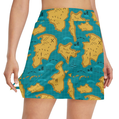 World Map Print Design LKS301 17" Golf & Pickleball Skort with Pockets