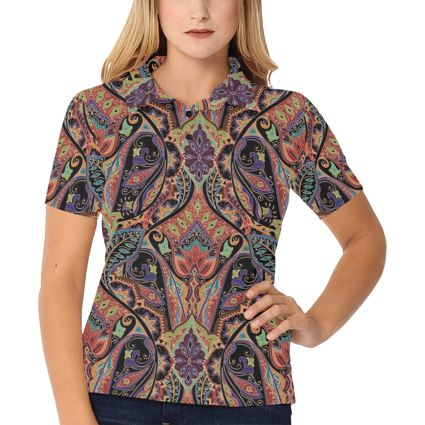 Bohemian Pattern Print Design 06 Women's Polo Shirt