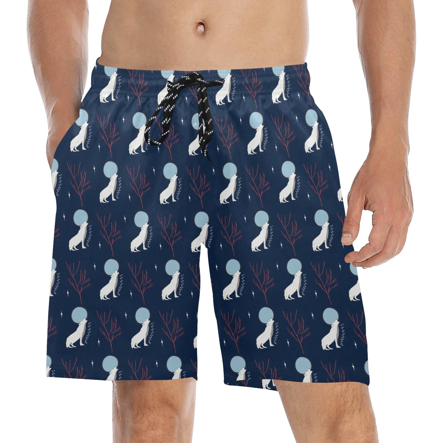 Wolf Moon Print Design LKS304 Men's Swim Trunks Beach Shorts