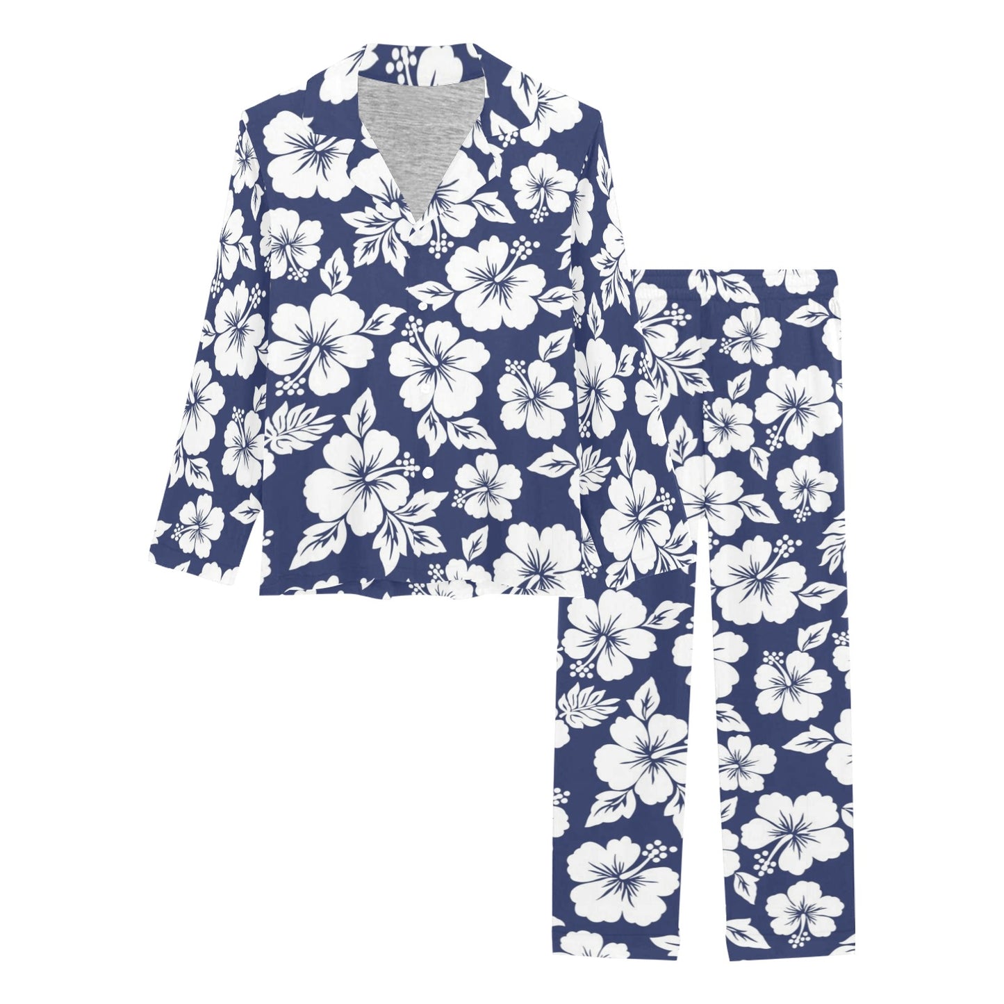 Hibiscus Pattern Print Design HB012 Women's Long Pajama Set