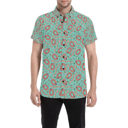 Sausage Print Design LKS303 Men Short Sleeve Button Up Shirt