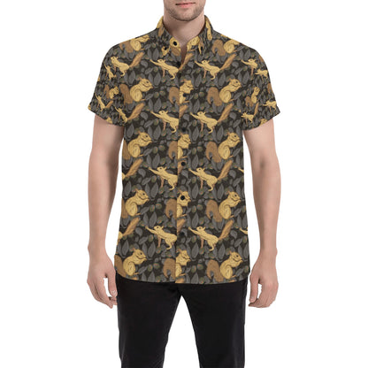 Squirrel Print Design LKS309 Men Short Sleeve Button Up Shirt