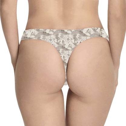 Nautical Map Design Themed Print Women's Thongs