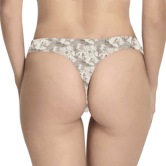 Nautical Map Design Themed Print Women's Thongs