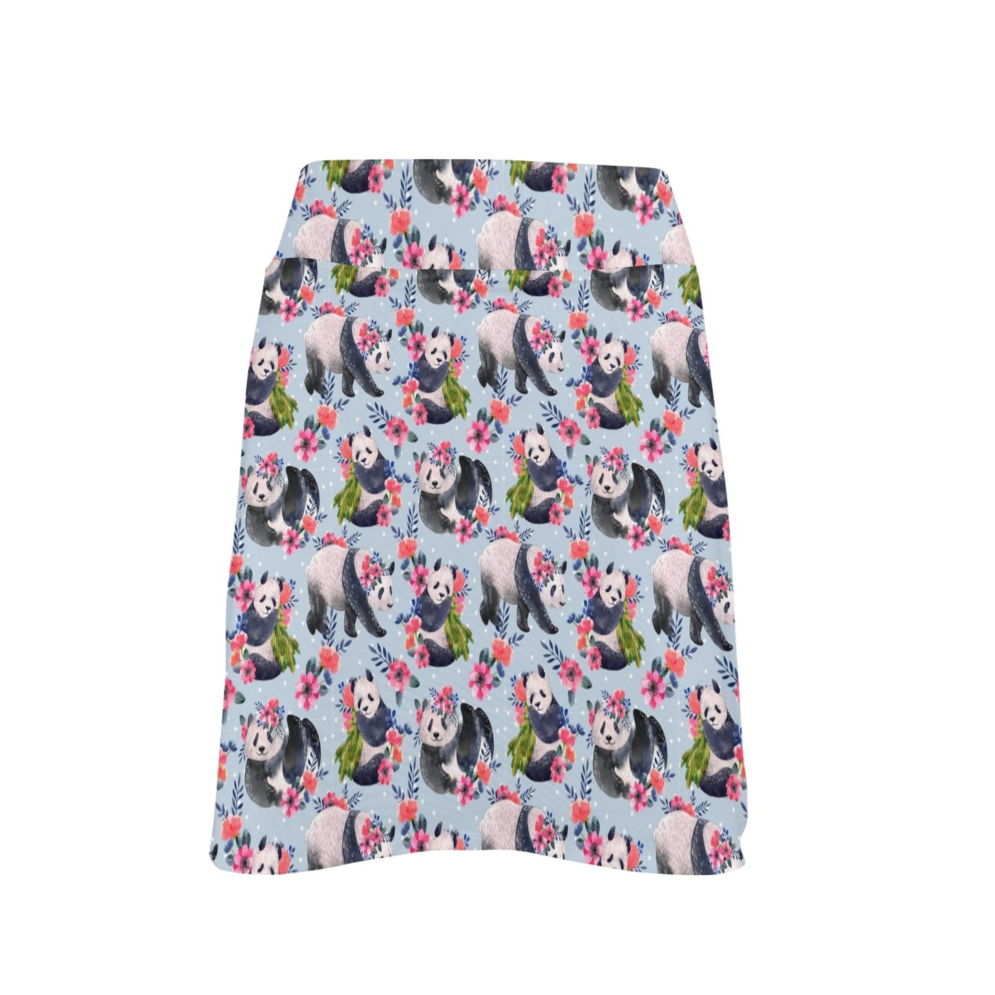 Panda Bear Flower Design Themed Print 17" Golf & Pickleball Skort with Pockets