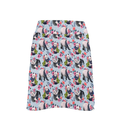 Panda Bear Flower Design Themed Print 17" Golf & Pickleball Skort with Pockets