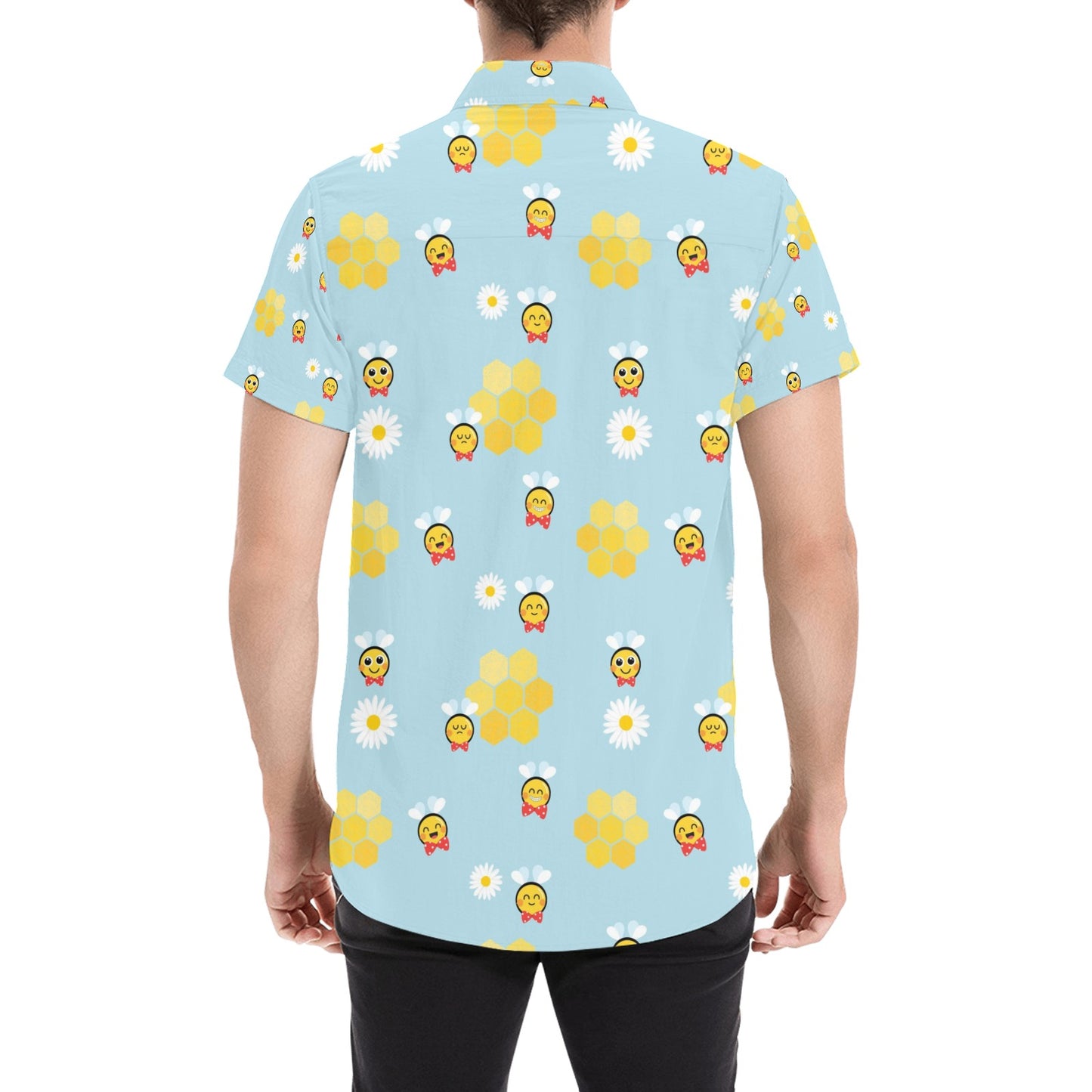 Bee Cute Print Design LKS304 Men Short Sleeve Button Up Shirt
