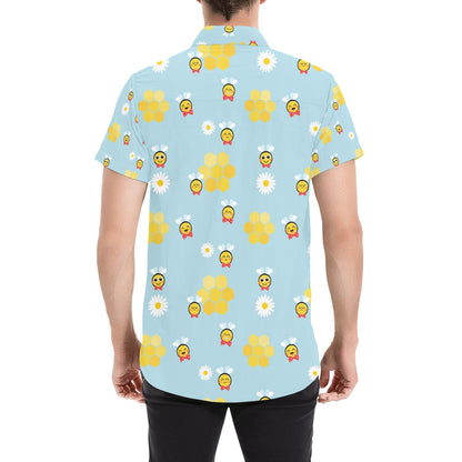 Bee Cute Print Design LKS304 Men Short Sleeve Button Up Shirt