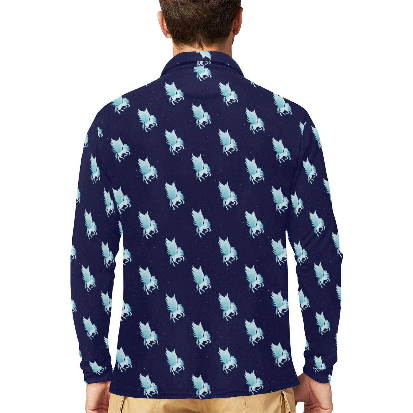 Pegasus Pattern Print Design 03 Long Sleeve Polo Shirt For Men's