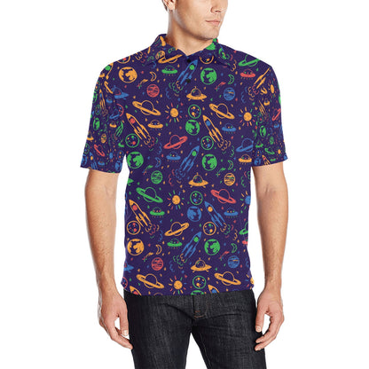 UFO Space Rocket Print Design LKS302 Men Polo Shirt