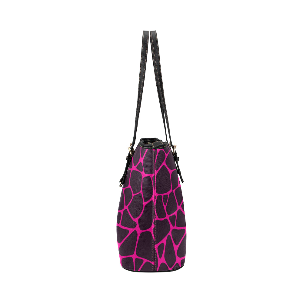 Giraffe Pink Background Texture Print Leather Tote Bag